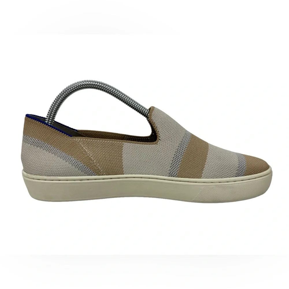 Rothys Womens 8.5 Shoes Birch Stripe Slip On Sneakers Knit Beige Casual Fashion